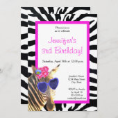 Zebra mode Glamour Dierenmeisje Happy Birthday Kaart (Voorkant / Achterkant)