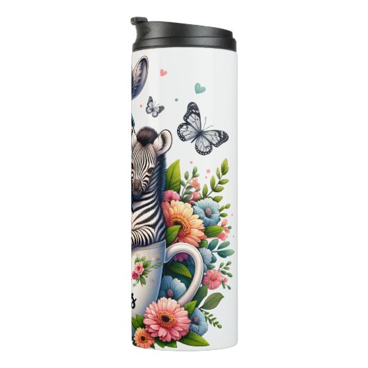 Zebra Mom: Veulen, Bloemen, Moederdag Thermosbeker (Geroteerd rechts)