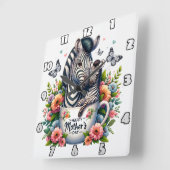 Zebra Mom: Veulen, Bloemen, Moederdag Vierkante Klok (Hoek)