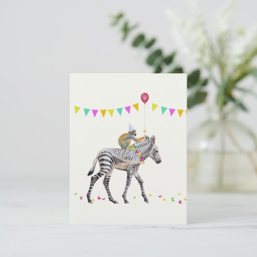 Zebra Monkey balloon party Antwoordkaart RSVP Kaartje (Staand voorkant)