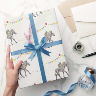 Zebra Monkey Balloon Party gift wrapping paper Cadeaupapier