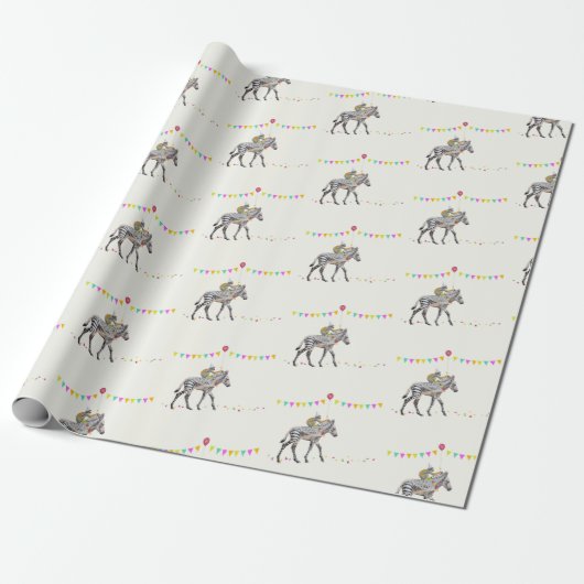 Zebra Monkey Balloon Party gift wrapping paper Cadeaupapier (Uitgerold)
