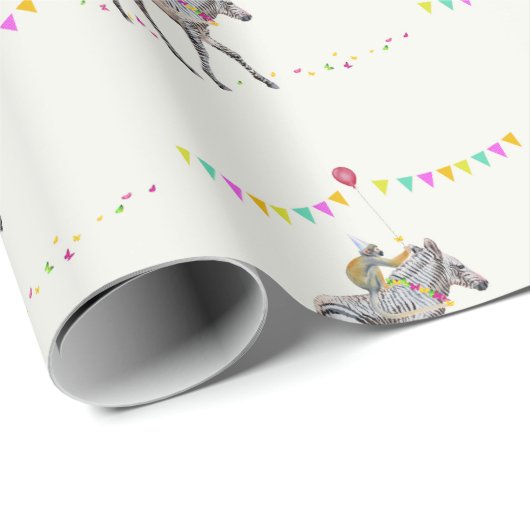 Zebra Monkey Balloon Party gift wrapping paper Cadeaupapier (Rol Hoek)