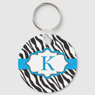 Zebra Monogram Blue Ribbon Sleutelhanger