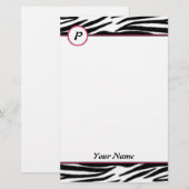 Zebra monogram briefpapier (Voorkant / Achterkant)