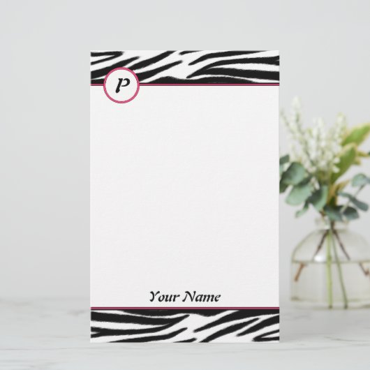 Zebra monogram briefpapier (Staand voorkant)