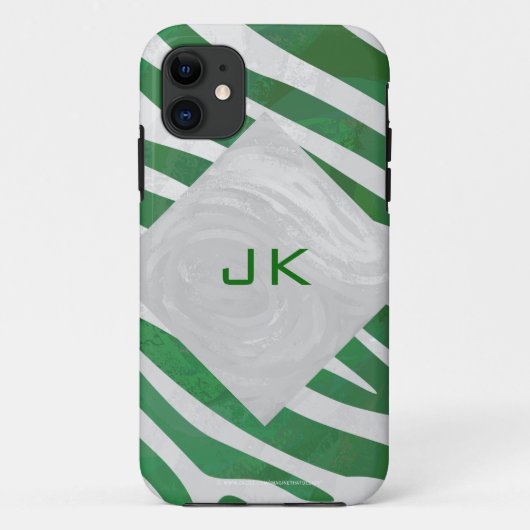 Zebra Monogram Groen en Witte Druk Case-Mate iPhone Case (Achterkant)