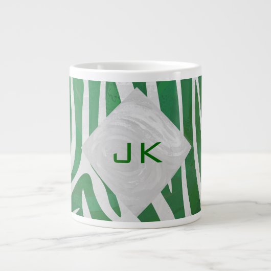 Zebra Monogram Groen en Witte Druk Grote Koffiekop (Voorkant)