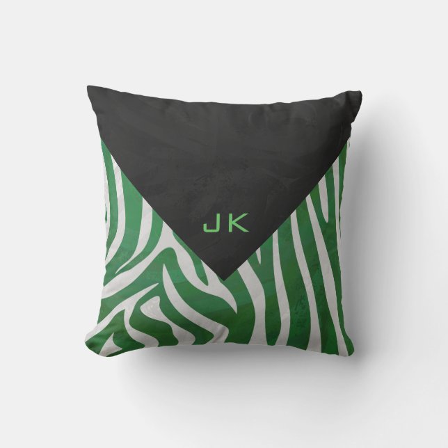 Zebra Monogram Groen en Witte Druk Kussen (Voorkant)