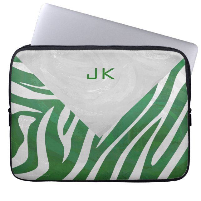 Zebra Monogram Groen en Witte Druk Laptop Sleeve (Voorkant)