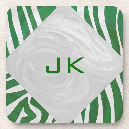 Zebra Monogram Groen en Witte Druk Onderzetter (Voorkant)