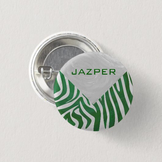 Zebra Monogram Groen en Witte Druk Ronde Button 3,2 Cm (Voorkant /achterkant)