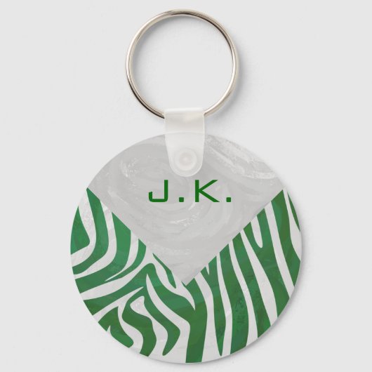 Zebra Monogram Groen en Witte Druk Sleutelhanger (Voorkant)