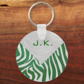 Zebra Monogram Groen en Witte Druk Sleutelhanger (Voorkant)