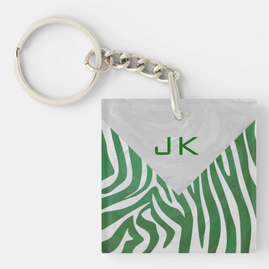 Zebra Monogram Groen en Witte Druk Sleutelhanger (Voorkant)