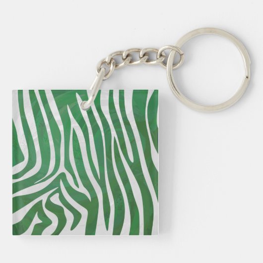 Zebra Monogram Groen en Witte Druk Sleutelhanger (Achterkant)