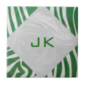 Zebra Monogram Groen en Witte Druk Tegeltje (Voorkant)