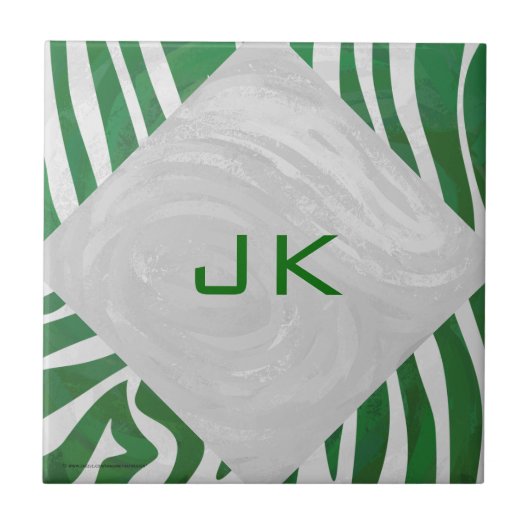 Zebra Monogram Groen en Witte Druk Tegeltje (Voorkant)