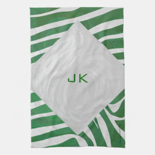 Zebra Monogram Groen en Witte Druk Theedoek