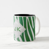 Zebra Monogram Groen en Witte Druk Tweekleurige Koffiemok (Voorkant rechts)