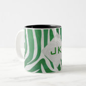 Zebra Monogram Groen en Witte Druk Tweekleurige Koffiemok (Voorkant links)