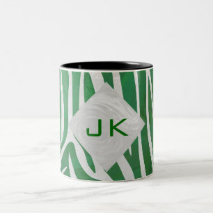 Zebra Monogram Groen en Witte Druk Tweekleurige Koffiemok