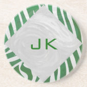 Zebra Monogram Groen en Witte Druk Zandsteen Onderzetter (Voorkant)