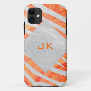 Zebra Monogram Oranje en Wit iPhone 11 Hoesje