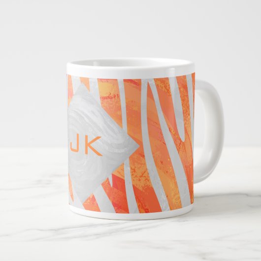 Zebra Monogram Oranje en wit Grote Koffiekop (Voorkant rechts)