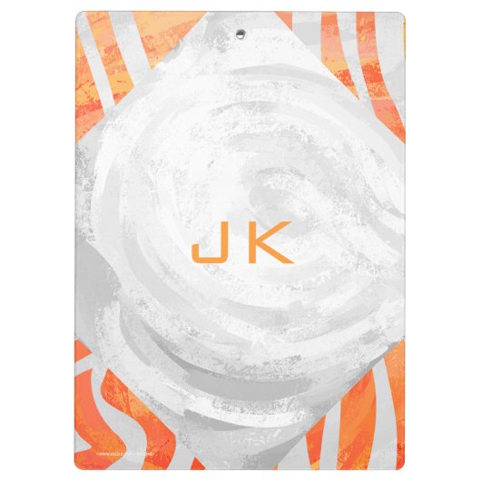 Zebra Monogram Oranje en wit Klembord (Achterkant)