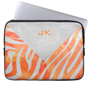 Zebra Monogram Oranje en wit Laptop Sleeve