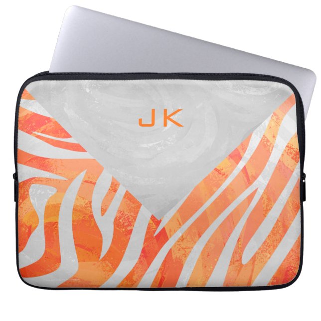 Zebra Monogram Oranje en wit Laptop Sleeve (Voorkant)