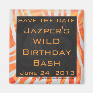 Zebra Monogram Oranje en wit Magneet