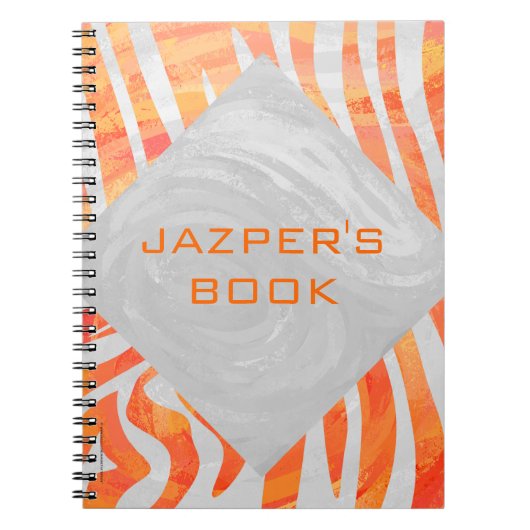 Zebra Monogram Oranje en wit Notitieboek (Voorkant)