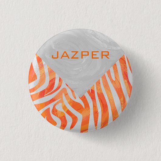 Zebra Monogram Oranje en wit Ronde Button 3,2 Cm (Voorkant)