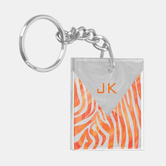 Zebra Monogram Oranje en wit Sleutelhanger (Voorkant Links)