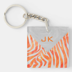 Zebra Monogram Oranje en wit Sleutelhanger