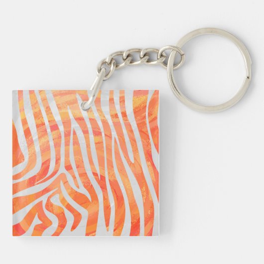 Zebra Monogram Oranje en wit Sleutelhanger (Achterkant)