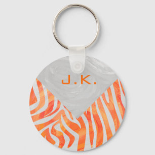 Zebra Monogram Oranje en wit Sleutelhanger