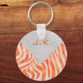 Zebra Monogram Oranje en wit Sleutelhanger (Voorkant)