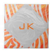 Zebra Monogram Oranje en wit Tegeltje (Voorkant)