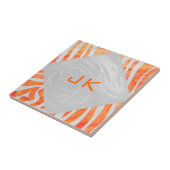 Zebra Monogram Oranje en wit Tegeltje (Zijkant)