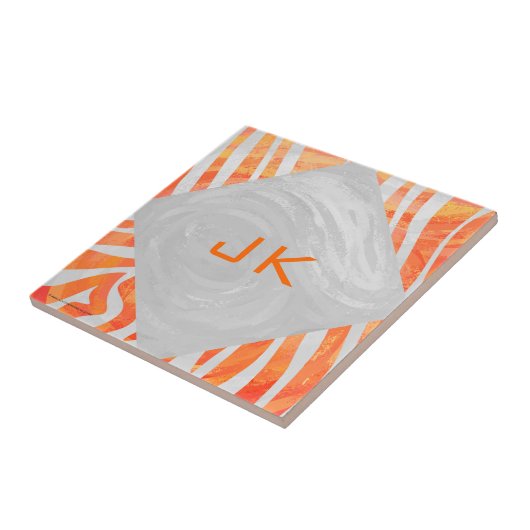 Zebra Monogram Oranje en wit Tegeltje (Zijkant)
