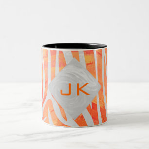 Zebra Monogram Oranje en wit Tweekleurige Koffiemok