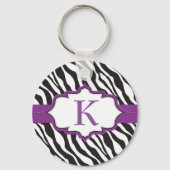 Zebra Monogram Paarse lintSleutelhanger Sleutelhanger (Voorkant)
