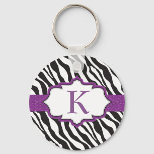 Zebra Monogram Paarse lintSleutelhanger Sleutelhanger