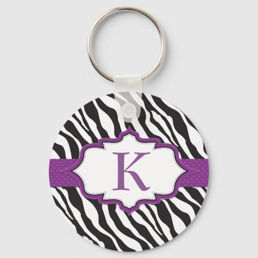 Zebra Monogram Paarse lintSleutelhanger Sleutelhanger (Voorkant)