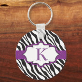 Zebra Monogram Paarse lintSleutelhanger Sleutelhanger (Voorkant)