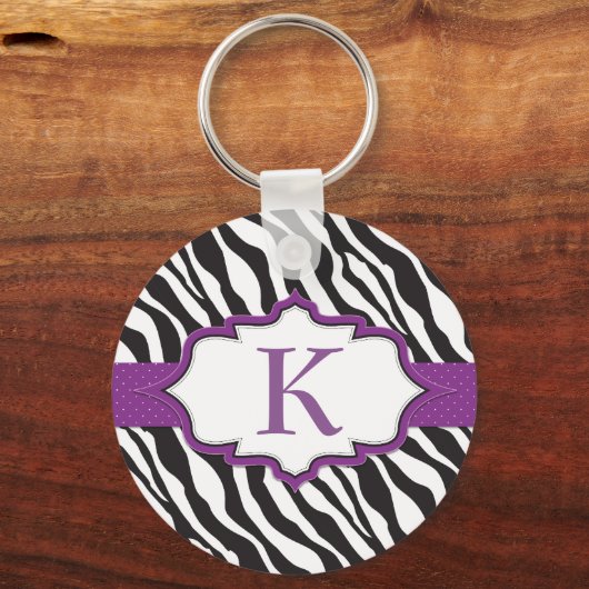 Zebra Monogram Paarse lintSleutelhanger Sleutelhanger (Voorkant)