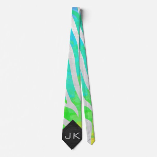 Zebra Monogram Regenboog en Wit Print Stropdas (Voorkant)